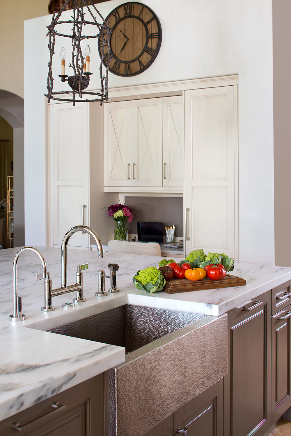 Luxury modern kitchen design with white and grey features by William Ohs in Denver