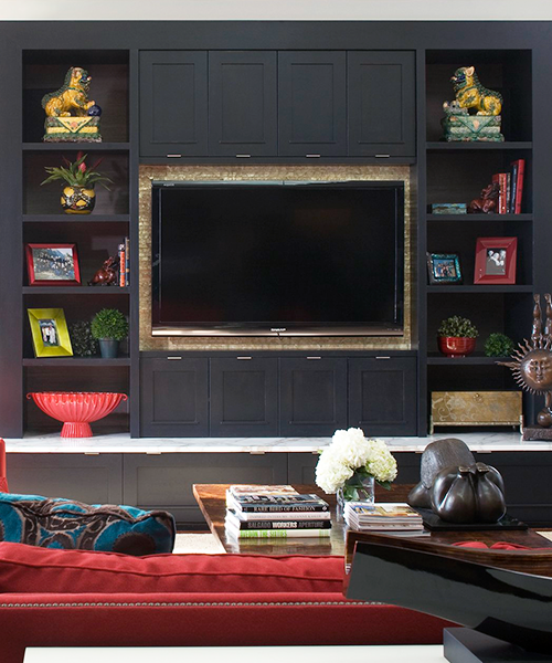 Entertainment center made of custom cabinetry