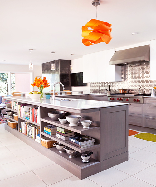 image of kitchen with an orange light