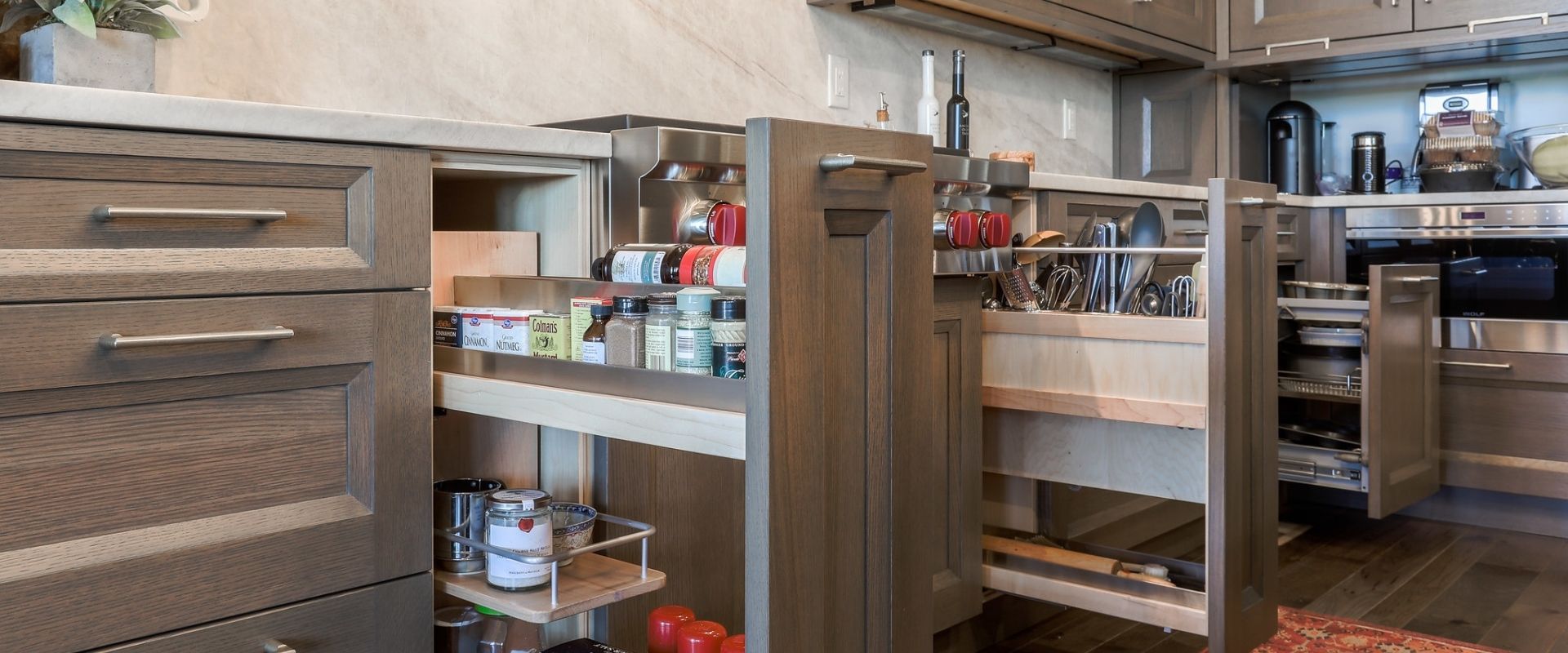 kitchen cabinets with spice rack