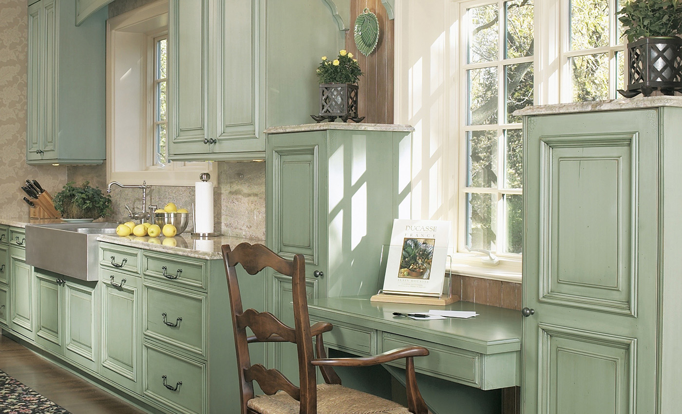 Natural green kitchen cabinets