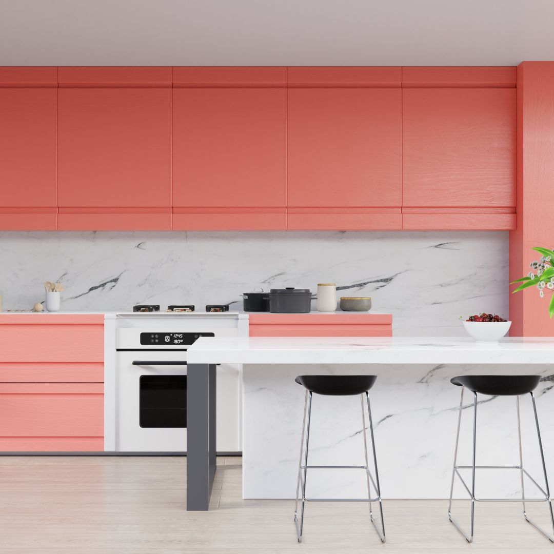 luxury kitchen with salmon colored cabinets