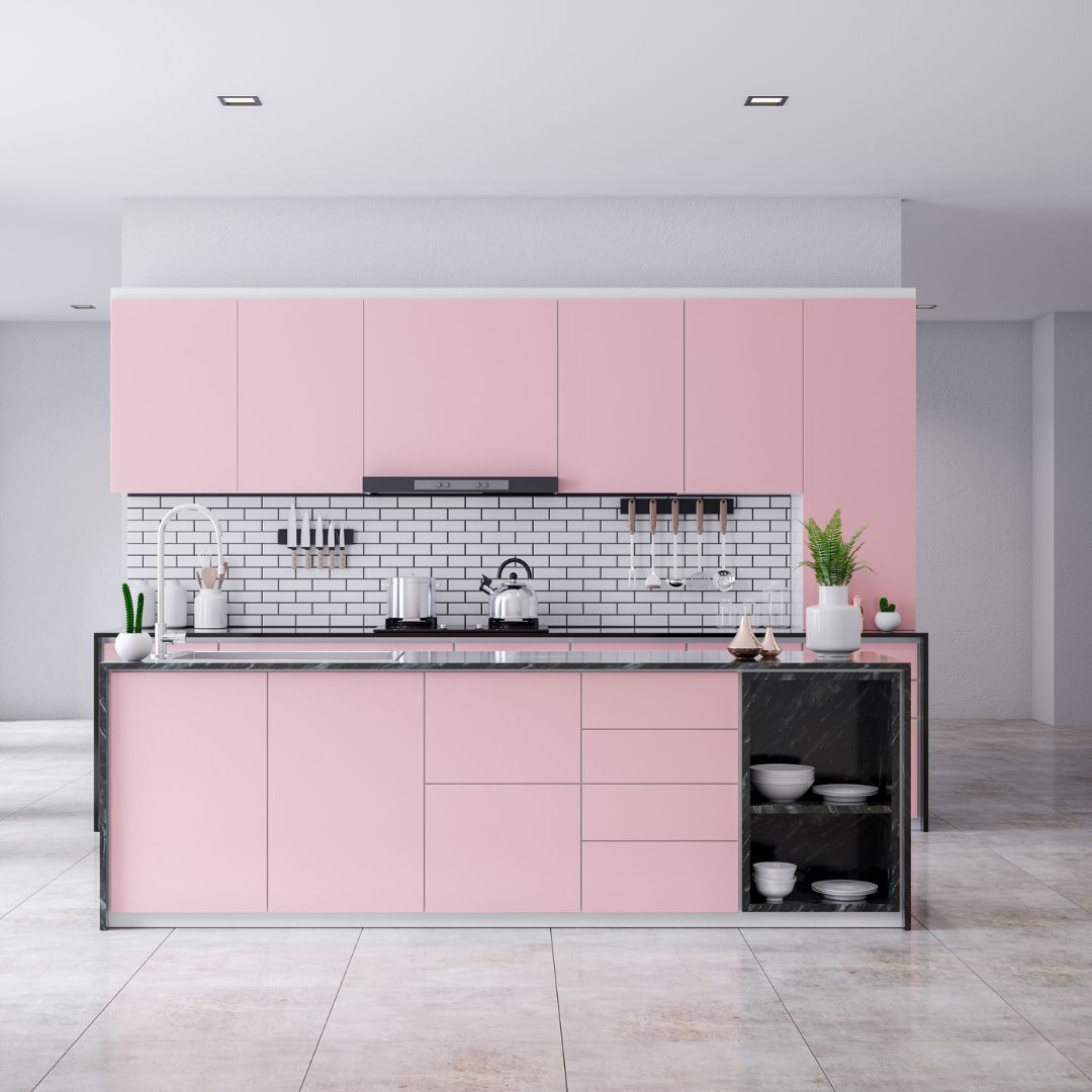 pink kitchen cabinets