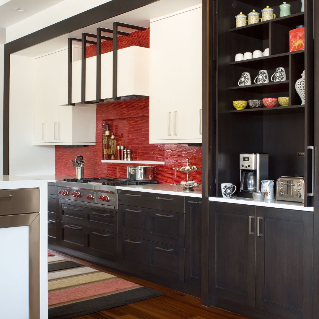 kitchen with red accents